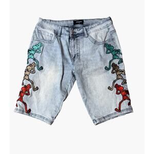 Grateful Dead Jerry Garcia Jam Band Skeleton Deadhead Patches Jean Shorts 34